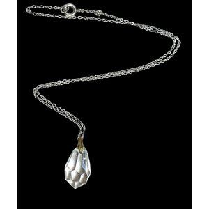Teardrop Crystal Pendant Necklace On Delicate Silver Tone Chain